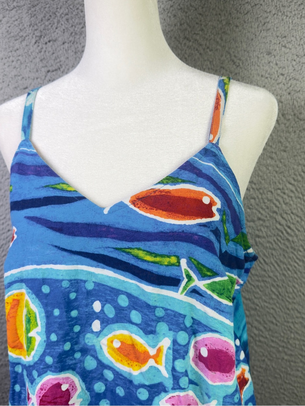 Jams World Tank Top Womens Medium Blue Island Fish AOP Tropical Straps Rayon - Picture 2 of 9